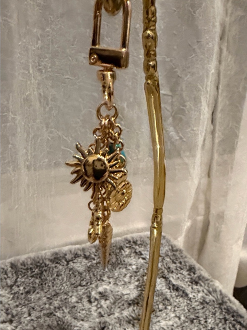 Gold Sun Charm Dangle Keychain